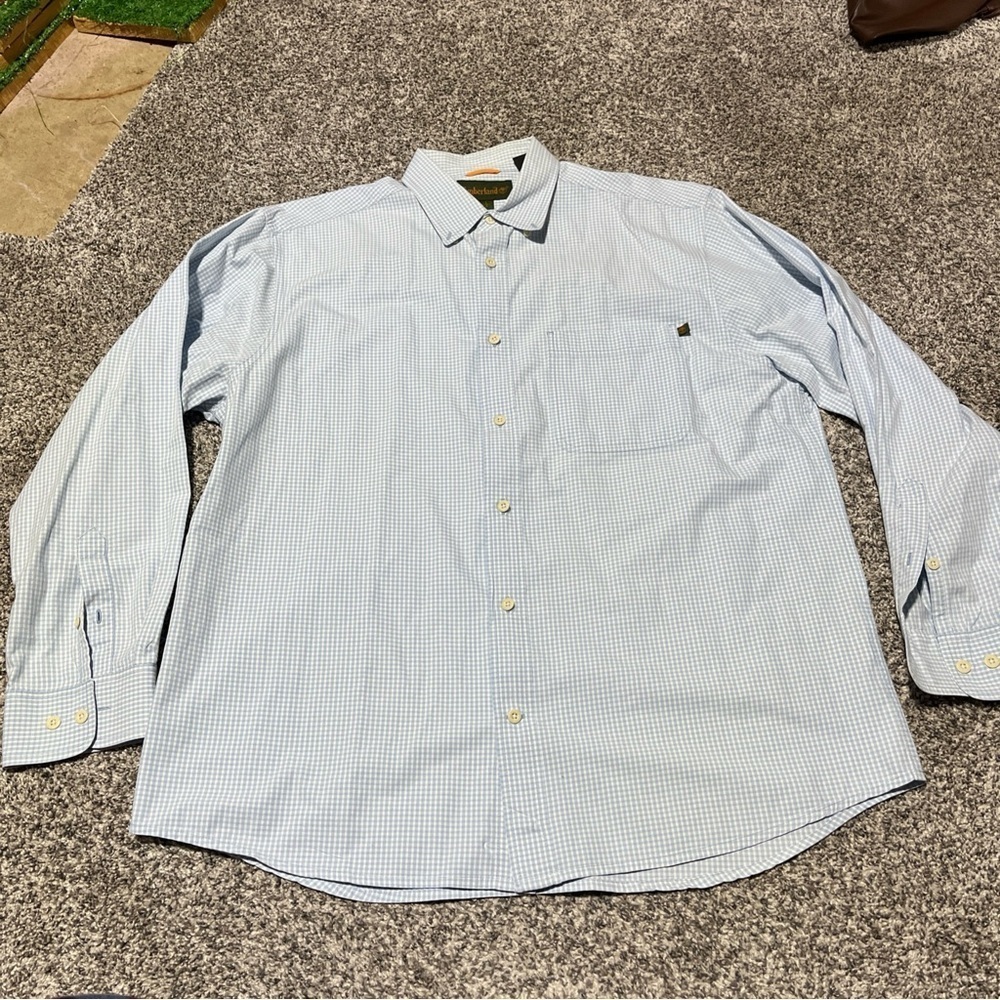 Timberland Shirt Mens Large Blue Gingham Plaid Check Button Up Long Sleeve Note